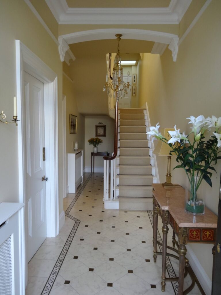 Hallway in Leamington Spa, stripped, walls resurfaced, repaired and painted by 1st Class painter and decorator in Coventry